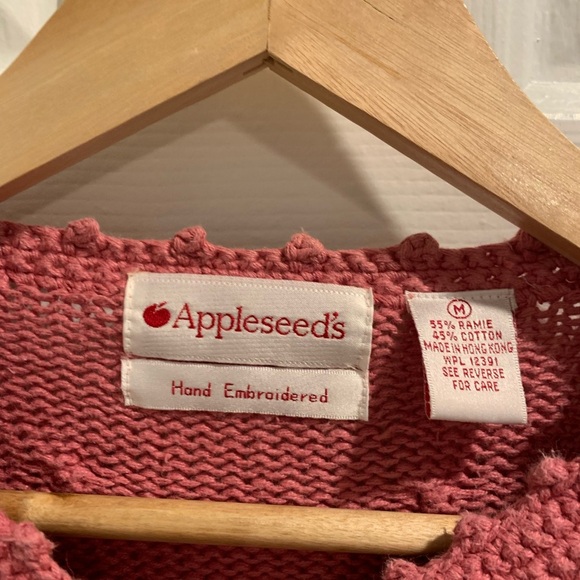 Appleseed’s Hand Embroidery Floral  Sweater Cardigan Pullover Rose Pink Sz Med - Picture 7 of 10